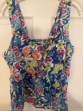 NATURAL LIFE Blue Floral Summer Tank with Multicolor Blooms